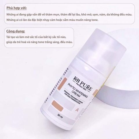 KB Pure Phyto Whitening Cream - Kem Dưỡng Trắng Da Tái Tạo, Giảm Thâm Nám, Chất Lỏng 30ml Cho Da Nhạy Cảm
