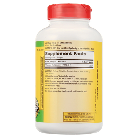 Viên Uống Vitamin D3 Kirkland Extra Strength 50mcg 2000IU - Hỗ Trợ Xương Khỏe, Tăng Cường Miễn Dịch - Lọ 600 Viên Mỹ