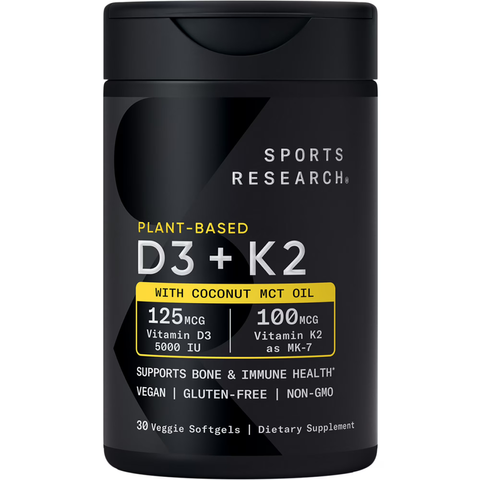 Vitamin D3 + K2 Sports Research 5000IU - Viên Uống Chiết Xuất Thực Vật Tốt Cho Xương Khớp và Tim Mạch - Mỹ 