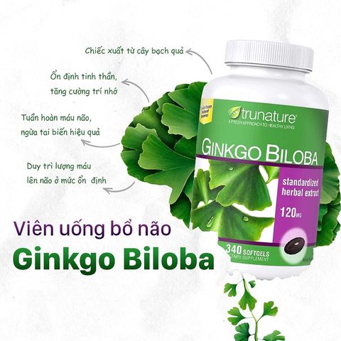 (Auth nhập khẩu) Bổ não Trunature Ginkgo Biloba 120mg USA 340 viên