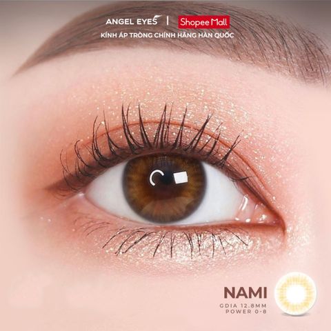 Kính áp tròng nâu mật ong Angel Eyes Nami 0-8 độ - Màu nâu tây tự nhiên đường kính 12.8mm, lý tưởng cho mắt nhỏ