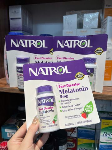 Viên Ngậm Hỗ Trợ Giấc Ngủ Natrol Sleep 5mg - Chai 250 Viên Từ Mỹ Giúp Ngủ Ngon, Tăng Chất Lượng Giấc Ngủ