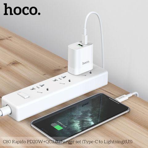 Bộ Sạc Nhanh Hoco C80 - PD20W QC3.0 Kèm Cáp Type-C, Sạc 2 Cổng USB và Type-C Tiện Lợi Nguyên Bảo Hành 6 Tháng