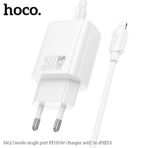 Bộ Sạc Nhanh PD30W Chống Cháy Kèm Dây C to lP Hoco N62 Gentle – Sạc Nhanh An Toàn Cho iPhone & iPad, Bảo Hành 12 Tháng