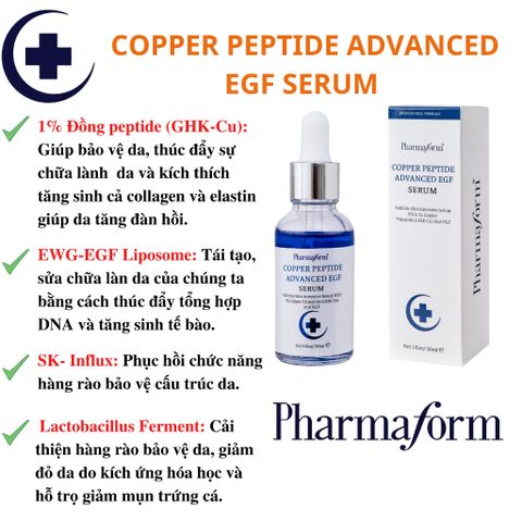 Serum Phục hồi chống lão hóa  Pharmarorm Copper Peptide Advance Serum with 1% GHK-Cu & 100ppm EGF 30 ml