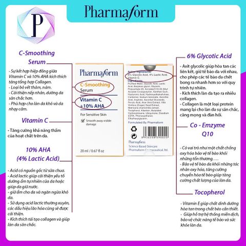 Tinh chất làm sáng và trẻ hóa da, chống lão hóa PHARMAFORM C-Smoothing Serum 30ml