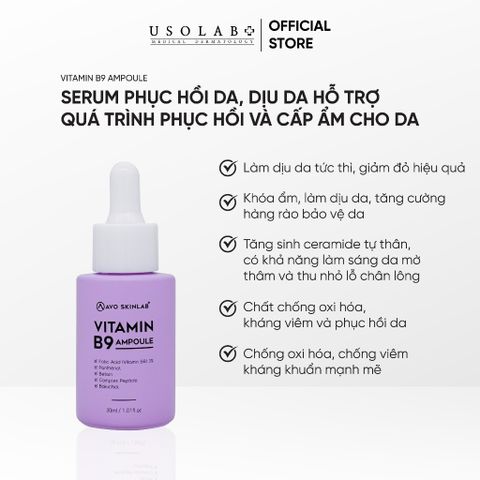 Serum B9 USOLAB AVOSKINLAB Giúp làm dịu da hỗ trợ quá trình phục hồi và cấp ẩm cho da 30ml