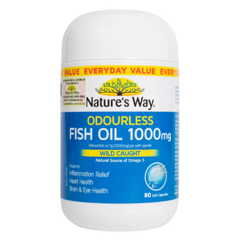 Dầu Cá Không Mùi Nature's Way 1000mg - Hỗ Trợ Omega-3 EPA & DHA Cho Tim Mạch, Não Bộ, Thị Giác - Hộp 80 Viên Dễ Uống