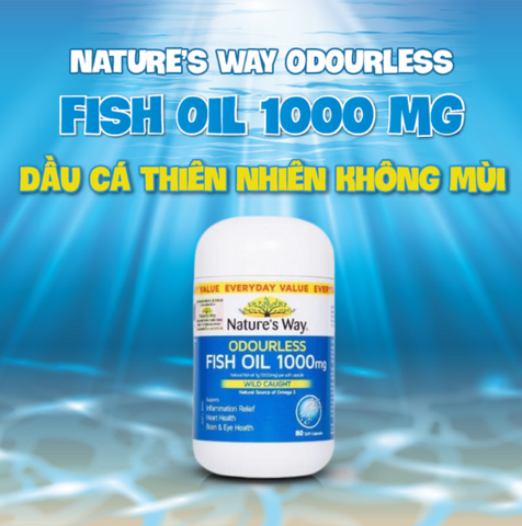 Dầu Cá Không Mùi Nature's Way 1000mg - Hỗ Trợ Omega-3 EPA & DHA Cho Tim Mạch, Não Bộ, Thị Giác - Hộp 80 Viên Dễ Uống