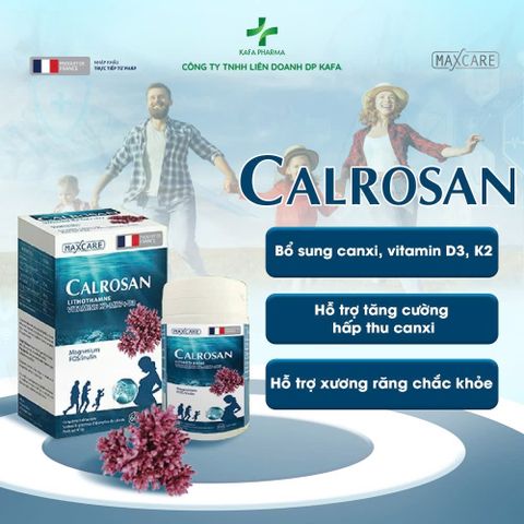 Viên uống CALROSAN Bổ sung Canxi, Vitamin D3, K2 - Hỗ trợ xương răng chắc khỏe, Phát triển chiều cao, Hộp 60 viên