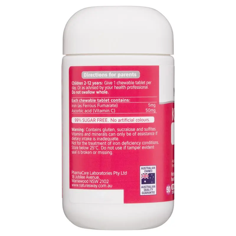 Viên Nhai Nature’s Way Kids Smart - Bổ Sung Sắt & Vitamin C Cho Trẻ - Tăng Đề Kháng, 50 Viên, Vị Trái Cây Ngon - Úc