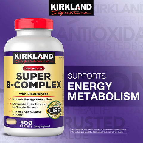 Viên uống Super B-Complex Kirkland 500 viên - Bổ sung Vitamin B và Electrolytes Tăng cường sức khỏe, Giảm mệt mỏi, Năng lượng tức thì