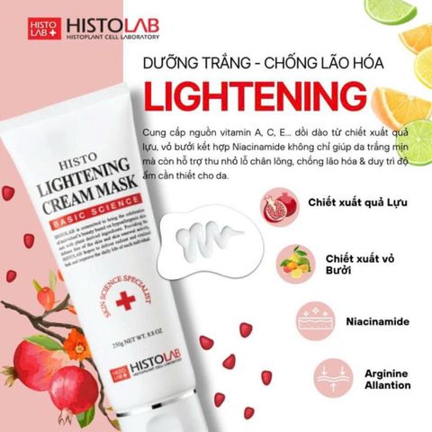 Mặt Nạ Dưỡng Trắng Da Histolab Histo Lightening Cream Mask 250gr - Làm Sáng Da, Cung Cấp Độ Ẩm, Chống Lão Hóa Từ Thiên Nhiên