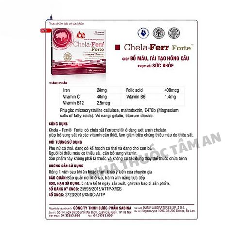 Viên Uống Chela Ferr Forte - Hỗ Trợ Bổ Sung Sắt An Toàn Cho Phụ Nữ Mang Thai, Ngăn Ngừa Thiếu Máu - Hộp 30 Viên