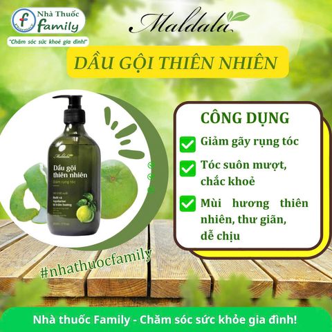 Dầu Gội Thiên Nhiên Maldala 500ml - Kích Thích Mọc Tóc, Giảm Rụng Tóc, Chiết Xuất Bưởi & Trầm Hương, Dưỡng Tóc Mềm Mượt