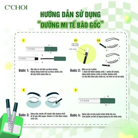 Serum Dưỡng Mi Tế Bào Gốc C’Choi - Bio Placenta Lash Serum giúp Mi Dày Khoẻ, Bóng Mượt với Peptide và Vitamin B5, E, Chăm Sóc Mi tự nhiên.