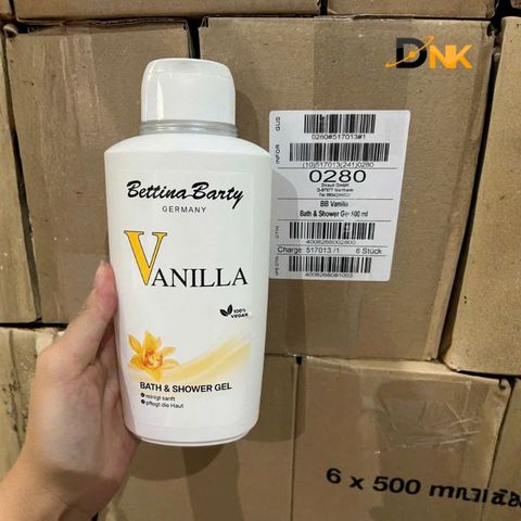 Sữa Tắm Bettina Barty Vanilla 500ml Chính Hãng Đức 2025 - Dưỡng Ẩm Mềm Mịn, Hương Vani Ngọt Ngào, Thuần Chay