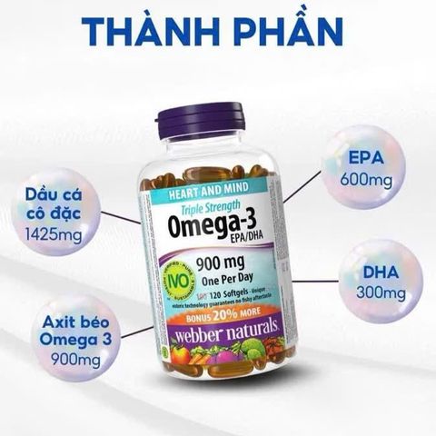 Viên uống Omega3 Webber Naturals 120 viên - Dầu cá bổ sung Omega-3 giúp cải thiện sức khỏe tim mạch và trí não
