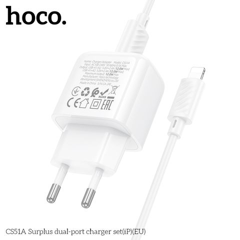 Bộ Sạc Nhanh HOCO CS51A Lightning cho iPhone - An Toàn, Tiện Lợi, Chất Liệu Bền Bỉ, Hỗ Trợ Tối Đa Thiết Bị