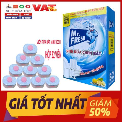 Viên Rửa Chén Bát Mr.Fresh Hương Chanh - Sạch Bóng Kin Kít, Tăng Hiệu Suất Vệ Sinh, Bảo Vệ Thủy Tinh, Dễ Sử Dụng