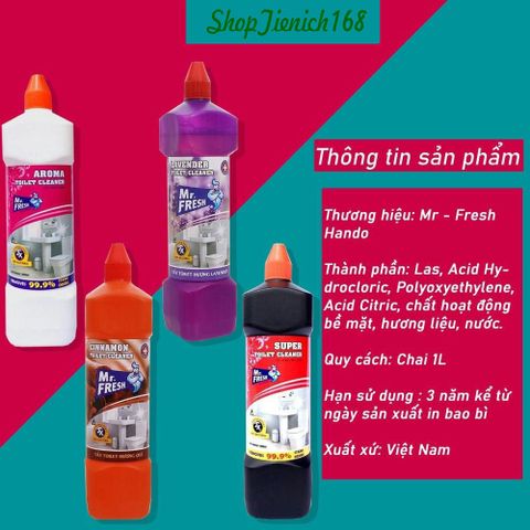Nước Tẩy Bồn Cầu Diệt Khuẩn Mr.Fresh 1000ml - Hương Quế Tươi Mát, An Toàn Cho Nhà Tắm
