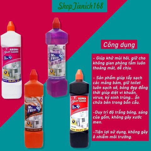 Nước Tẩy Bồn Cầu Diệt Khuẩn Mr.Fresh 1000ml - Hương Quế Tươi Mát, An Toàn Cho Nhà Tắm