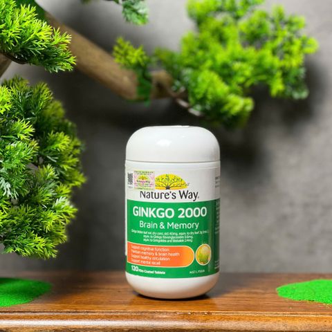 Viên uống bổ não Nature's Way Ginkgo 2000 - Tăng cường trí nhớ và nhận thức cho người trưởng thành - 120 viên