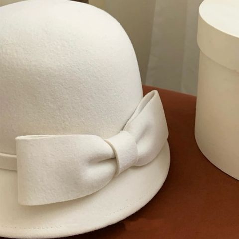 Mũ Bucket Dạ Ép Đính Nơ To - Mũ Thời Trang Nữ Thanh Lịch Cho Mùa Thu Đông, Giúp Gương Mặt Thon Gọn