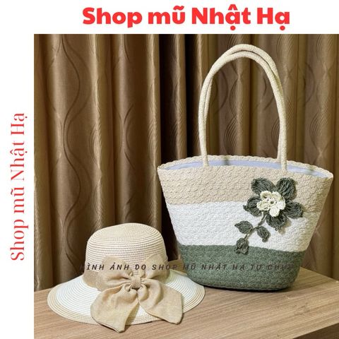 Set Túi Cói Dệt Handmade Size Lớn Và Nón Cói Đi Biển - Thời Trang Trẻ Trung, Đẹp Mắt, Tiện Lợi Cho Mọi Hoạt Động Ngoài Trời
