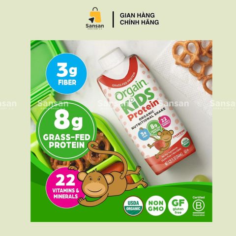 Sữa Hữu Cơ Orgain Kids Protein Dâu Tây 237ml x 18 Hộp - Giúp Trẻ Tăng Cao, Dinh Dưỡng Cho Bé Ăn Kém, Hàng Mỹ
