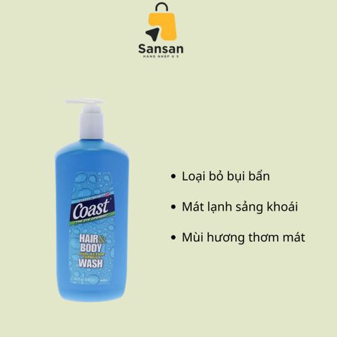 Sữa Tắm Gội 2-In-1 Coast Classic Cho Nam 946ml - Hương Thơm Cổ Điển, Làm Sạch Tóc và Da, Dưỡng Ẩm Lâu Dài, Tự Tin Cả Ngày