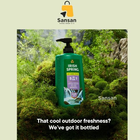 Sữa Tắm Gội Irish Spring 5 in 1 887ml - Gel Tắm Nam giúp Sạch Sẽ và Tươi Mát - Hương Cam Bergamot & Khuynh Diệp