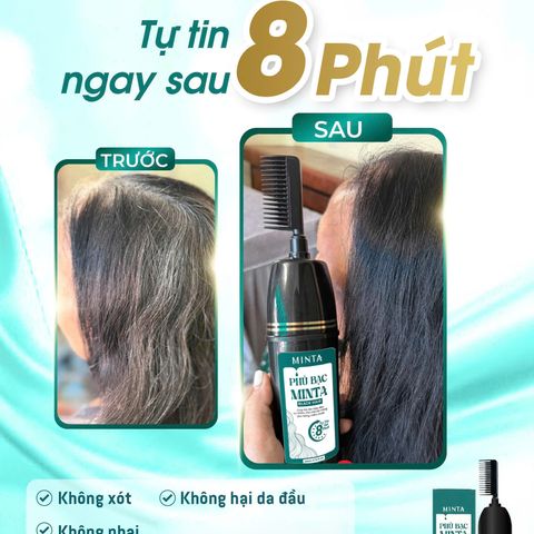 Dầu Gội Phủ Bạc Minta 200ml - Che Phủ Tóc Bạc Nhanh Chóng Sau 8 Phút, An Toàn Cho Da Đầu Nhạy Cảm, Màu Đen Tự Nhiên