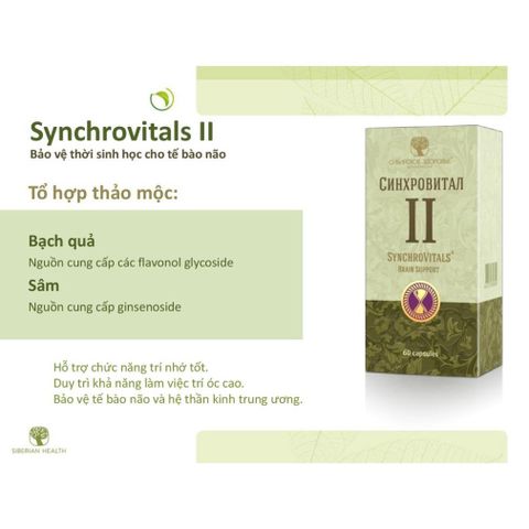 Thực phẩm bổ não Synchrovitals II - Hỗ trợ tăng cường trí nhớ và tuần hoàn não - 60 viên từ Nga