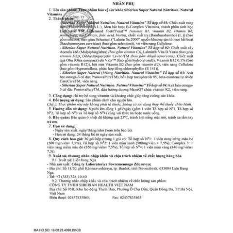 Siêu Vitamin Tổng Hợp Natural Vitamins Siberian Wellness - Hỗ Trợ Tăng Cường Sức Khỏe, Hộp 30 Túi, 4 Viên/túi