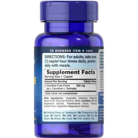 Viên Uống Giảm Cân L-Carnitine 500mg - Hỗ Trợ Giảm Mỡ, Năng Lượng Tối Ưu - 60 Viên Puritan's Pride