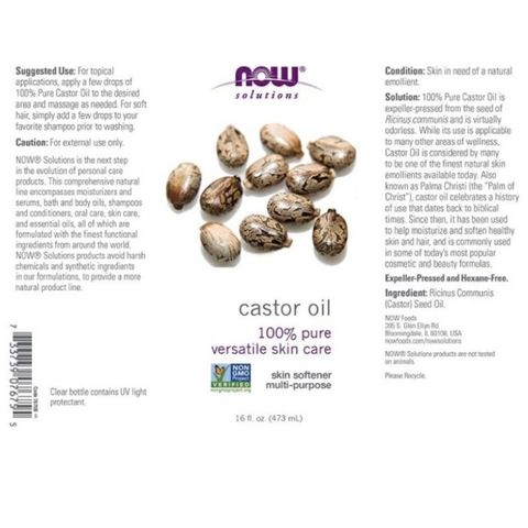 Dầu Dưỡng Da Hạt Thầu Dầu Castor Oil NOW Solutions 118ml - Dưỡng Ẩm, Tái Tạo Da Khỏe Mạnh