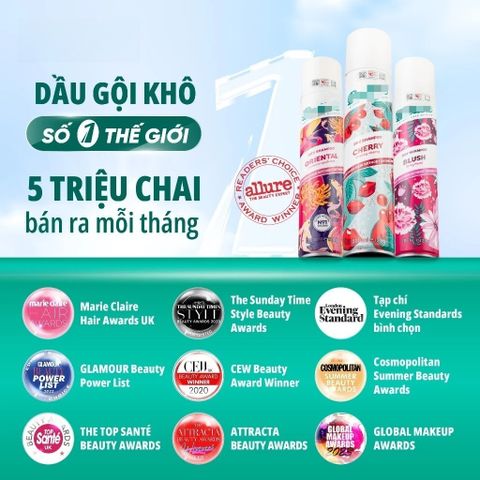 Dầu Gội Khô Batiste 200ml - Giải Pháp Tóc Bồng Bềnh, Không Ngứa, Không Bết Dính, Hương Thơm Dễ Chịu, Thích Hợp Mọi Loại Tóc