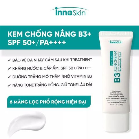 Kem Chống Nắng Innoskin B3+ Nano SPF50+ PA++++ 50ml - Nâng Tone Da, Kiềm Dầu, Chống Nắng Tối Ưu, Phù Hợp Da Dầu Hỗn Hợp