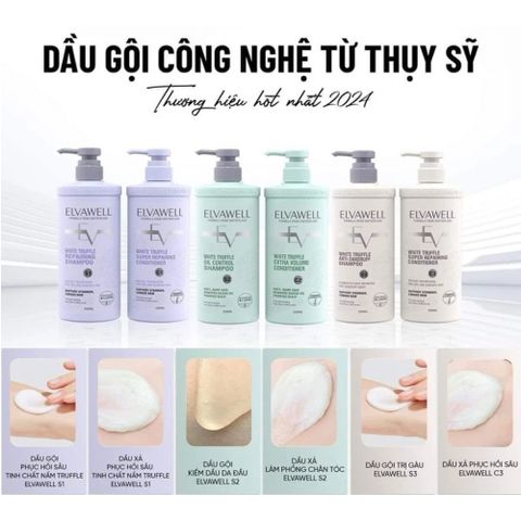 Bộ Dầu Gội Xả Nấm Truffle Elvawell 1000ml - Giảm Gàu, Kiểm Soát Dầu Bết, Phục Hồi Tóc Hư Tổn, Dưỡng Mềm Mượt