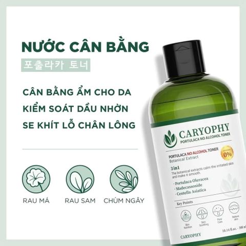 Nước Hoa Hồng Caryophy Portulaca Toner 300ml - Giảm Mụn, Làm Dịu Da, Cân Bằng pH - Dưỡng Da Từ Thiên Nhiên Hàn Quốc