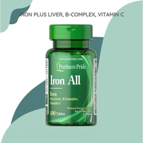 Viên Uống Bổ Sung Sắt Iron All Puritan's Pride - An Toàn Cho Phụ Nữ Mang Thai & Sau Sinh, Hỗ Trợ Ngăn Ngừa Thiếu Máu