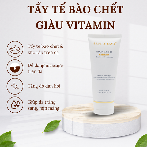 Tẩy Tế Bào Chết Giàu Vitamin Hữu Cơ Sasy N Savy 100ml - Tẩy Da Mặt Thuần Chay, Sáng Da, Cấp Ẩm, Chống Oxy Hóa