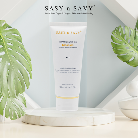 Tẩy Tế Bào Chết Giàu Vitamin Hữu Cơ Sasy N Savy 100ml - Tẩy Da Mặt Thuần Chay, Sáng Da, Cấp Ẩm, Chống Oxy Hóa
