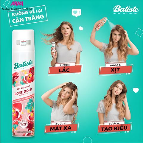Dầu Gội Khô Batiste 200ML - Phục Hồi Tóc Khô, Phồng Tóc, Cấp Ẩm, Hương Thơm Tự Nhiên - Made in UK