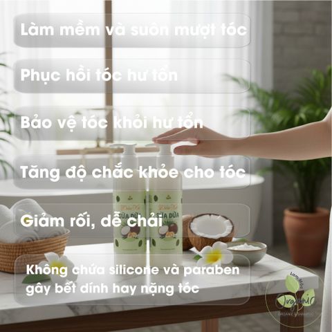 Combo Dầu Gội Bồ Kết & Dầu Xả Sữa Dừa Lam Mộc - Chăm Sóc Tóc Tự Nhiên, Giảm Gãy Rụng, Phục Hồi Tóc Hư Tổn, An Toàn, Không Silicone, Không Paraben