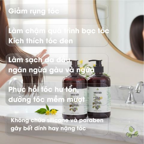 Dầu Gội Thảo Dược Hà Thủ Ô Lam Mộc | Organic Shampoo Không Silicone & Paraben, Kích Thích Mọc Tóc, Giảm Rụng & Dưỡng Mượt Tóc