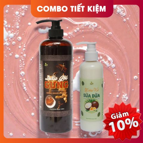 Combo Dầu Gội Gừng & Dầu Xả Sữa Dừa Lam Mộc – Chăm Sóc Tóc Hư Tổn, Giảm Rụng, Kích Mọc Tóc Khỏe Mạnh, An Toàn Cho Da Đầu Nhạy Cảm