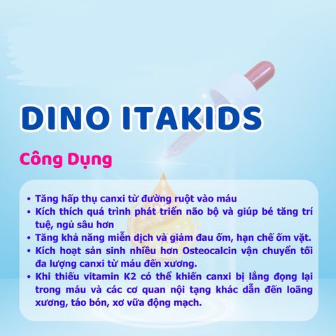 Dino Itakids D3 K2 Plus - Vitamin D3 và K2 MK7 Nhập Khẩu Từ Ý - Hỗ Trợ Phát Triển Xương Cho Trẻ Em