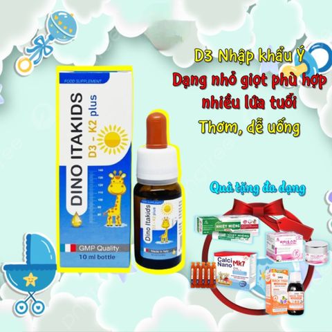 Dino Itakids D3 K2 Plus - Vitamin D3 và K2 MK7 Nhập Khẩu Từ Ý - Hỗ Trợ Phát Triển Xương Cho Trẻ Em